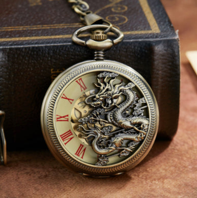 Reloj de Bolsillo Hombre Dragón Volador Clamshell Hueco con Escala Romana - Image 6