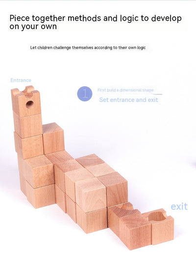 Juego de Construcción de Pistas de Canicas con Tubos de Madera - Image 12