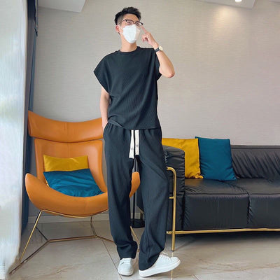 Traje Casual de Seda Helada para Hombre - Pantalón Corto y Playera de Manga Corta - Image 7