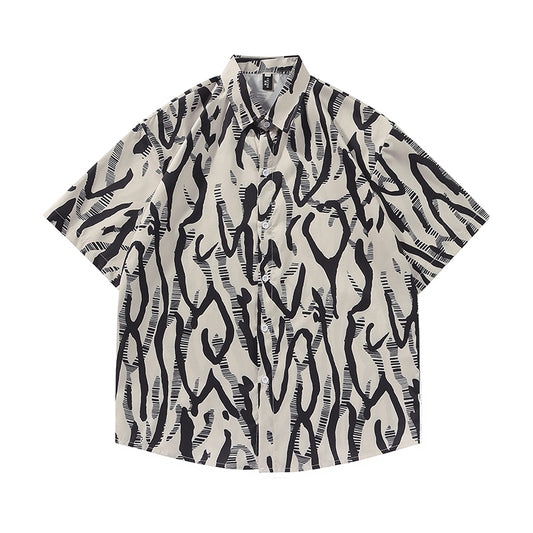 Camisa Estampada PU Delgada para Hombre - Diseño Playa