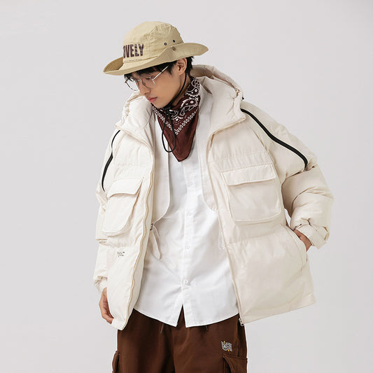 Chaqueta Acolchada Universitaria Holgada con Capucha y Bolsillos Grandes