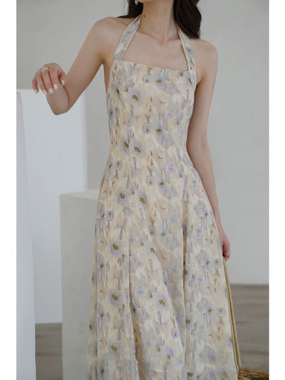 Vestido Chifón Escote Halter con Estampado Acuarela y Espalda Abierta - Image 8