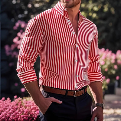 Camisa Casual de Manga Larga con Rayas para Hombre - Estilo Moderno Botones - Image 3