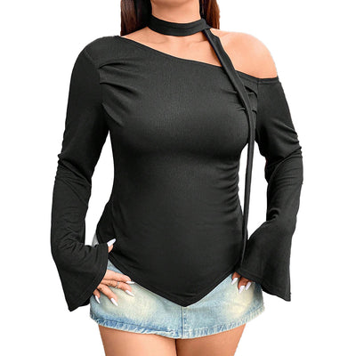 Blusa Asimétrica Ajustada de Manga Larga con Hombro Descubierto - Image 5