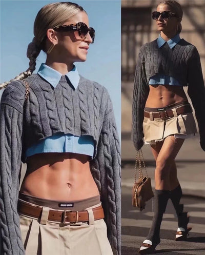 Falda Plisada Estilo Workwear Cintura Baja Efecto Dos Piezas - Image 3
