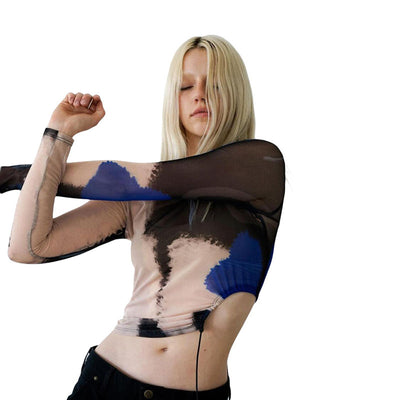 Blusa Manga Larga Cuello Redondo con Diseño Calado Transparente para Mujer - Image 9