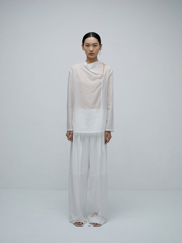 Elegant Women's Blouses with Pleated Neck and Cut-Out Details