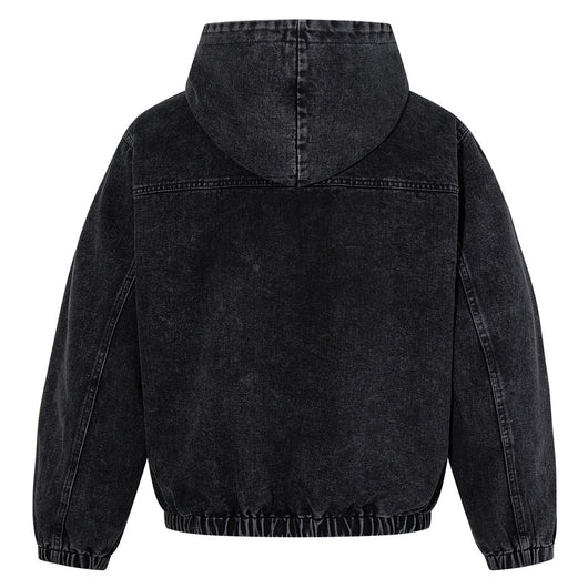 Sudadera Negra para Hombre con Lavado Desgastado y Detalles de Cierre de Langosta - Image 3