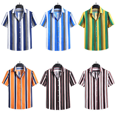 Camisa Holgada de Rayas para Hombre - Manga Corta - Image 2