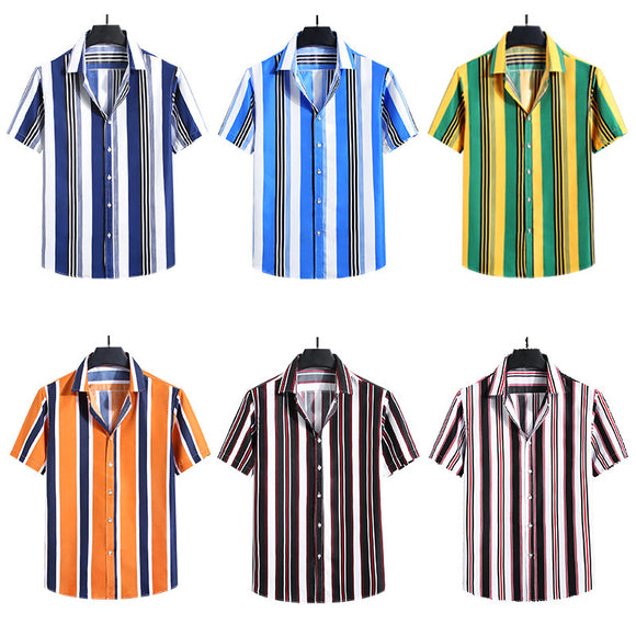 Camisa Holgada de Rayas para Hombre - Manga Corta