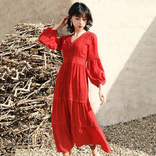 Vestido Retro de Verano con Escote V y Cintura Marcada para Mujer - Image 5