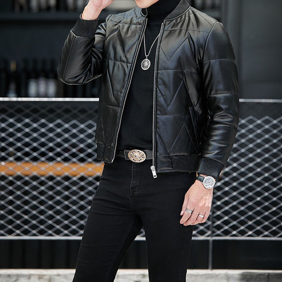 Chaqueta de Cuero Negra para Hombre - Estilo Casual Primavera