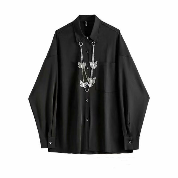 Camisa Manga Larga con Solapa Retro para Hombre