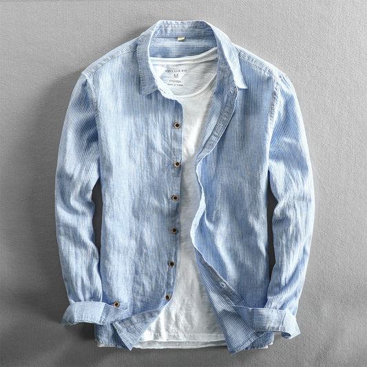 Camisa Casual de Lino con Mangas Largas para Hombre
