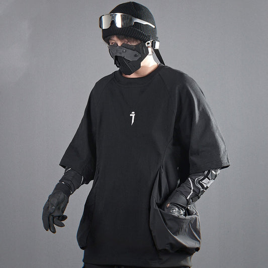 Camiseta Holgada Casual para Hombre con Bolsillos Grandes y Cuello Redondo