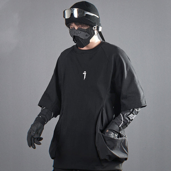 Camiseta Holgada Casual para Hombre con Bolsillos Grandes y Cuello Redondo