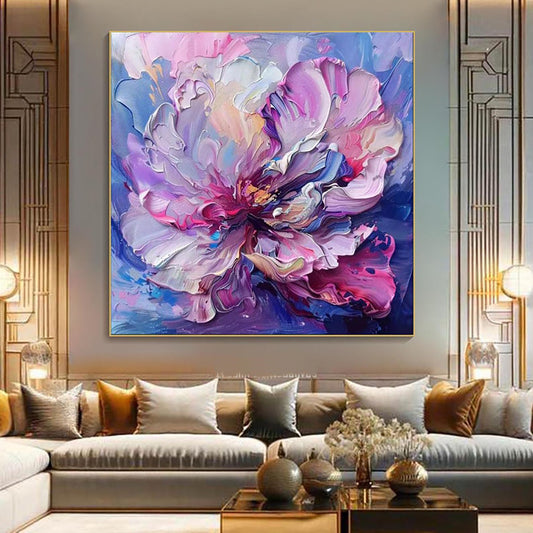 Cuadro Abstracto de Flores Púrpura Pintado a Mano - Lienzo para Decoración del Hogar
