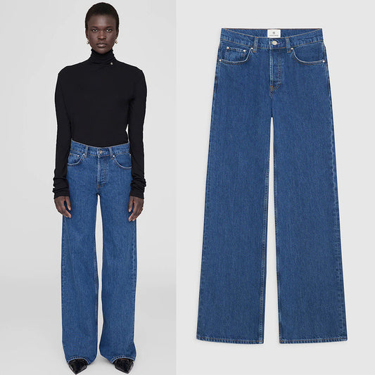 Jeans Rectos de Cintura Media 100% Algodón con Stretch