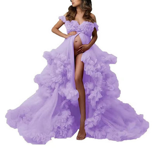Vestido de Maternidad Elegante Asimétrico con Malla para Sesión Fotográfica - Image 3