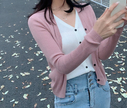Cardigan Tejido Falsa Dos Piezas Mujer Cuello V Manga Larga - Image 19