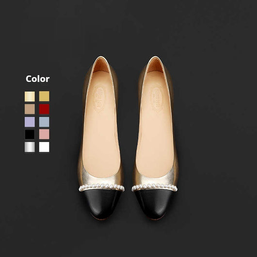 Zapatos Elegantes Dorados con Punta Redonda y Perlas para Mujer - Image 5
