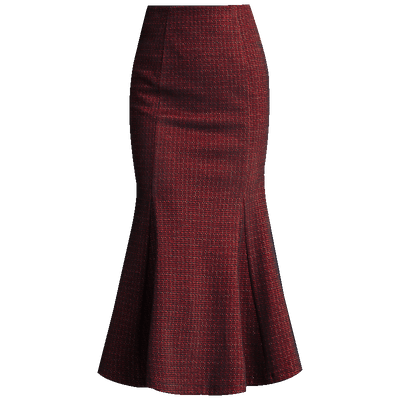 Falda Midi Ajustada Cuadros Rojo con Corte Sirena - Image 5