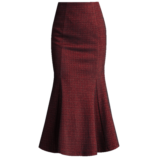 Falda Midi Ajustada Cuadros Rojo con Corte Sirena - Image 5