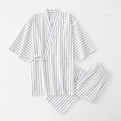 Pijama de Algodón Rayado para Pareja - Conjunto Kimono Japonés Cómodo - Image 12
