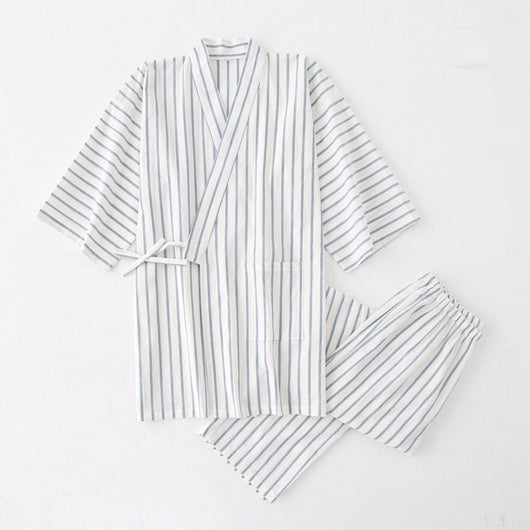 Pijama de Algodón Rayado para Pareja - Conjunto Kimono Japonés Cómodo - Image 12