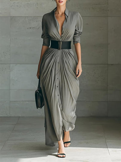 Vestido Camisero Elegante con Solapa y Cinturón - Image 12