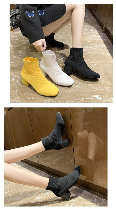 Botas Tejidas con Punta Cuadrada y Tacón Grueso - Image 19