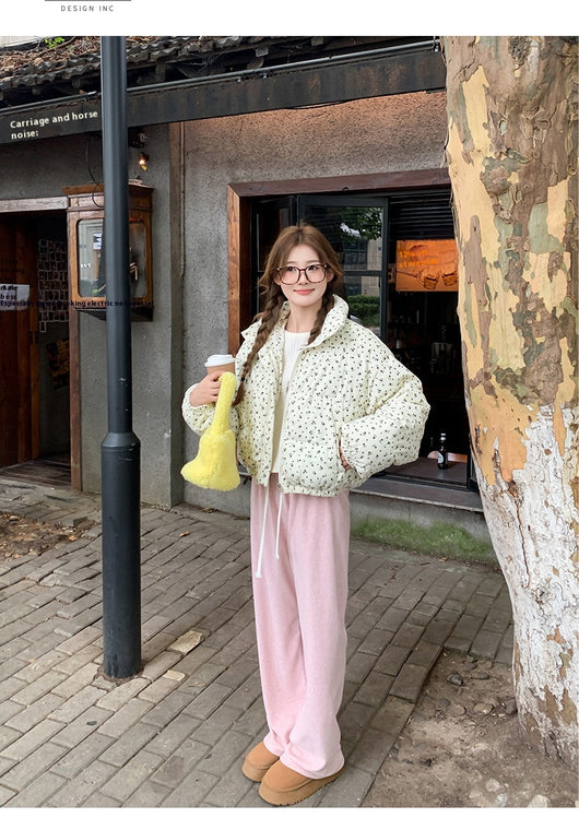 Abrigo Acolchado Estilo Universitario Coreano con Flores - Chaqueta de Algodón Grueso - Image 18