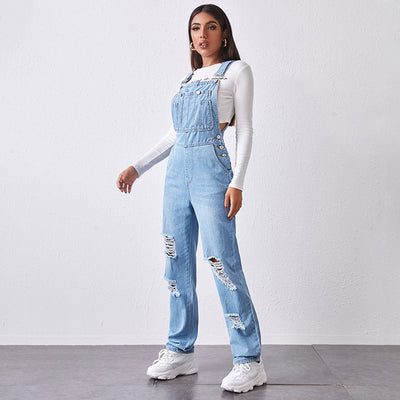 Jumpsuit Denim para Mujer con Roturas - Overol Ajustado Casual