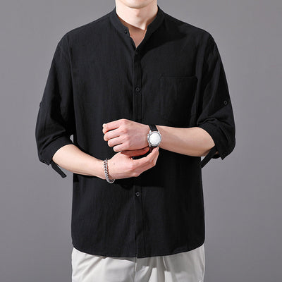 Camisa Hombre Manga Corta Algodón y Lino - Corte Suelto Moderno Talla Grande - Image 6