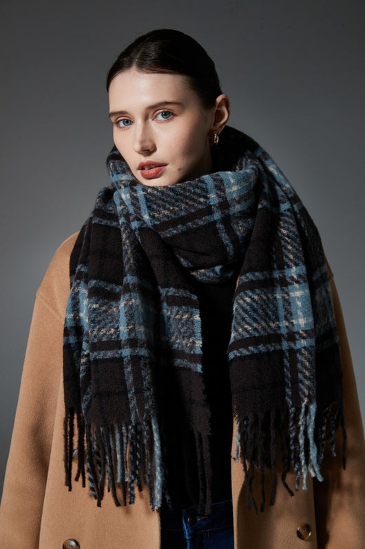 Bufanda Escocesa Azul Otoño Invierno - Estilo Europeo y Americano - Image 10