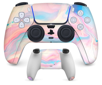 PS5 controller with a pastel marble sticker, showing the front and back views for anti-scratch protection. - Image 23