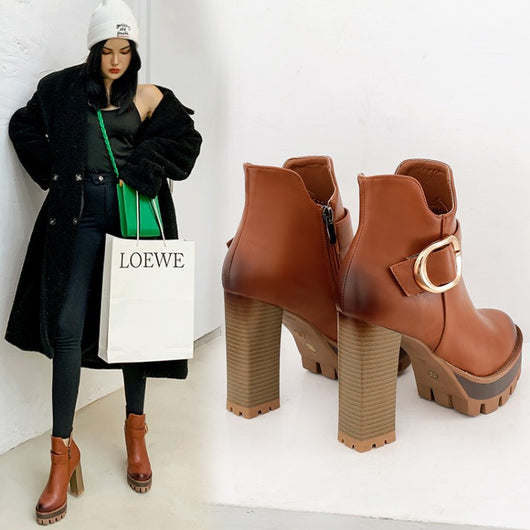 Botas Cortas Impermeables con Plataforma y Tacón Alto para Mujer - Image 21
