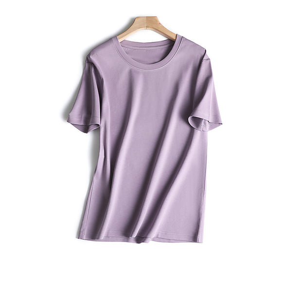 Blusa de Algodón Suelta Cuello Redondo Color Liso para Mujer