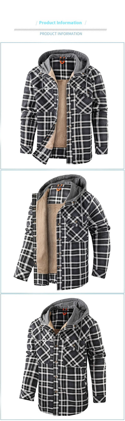 Chaqueta Acolchada Térmica a Cuadros con Capucha y Forro Polar para Hombre - Image 14