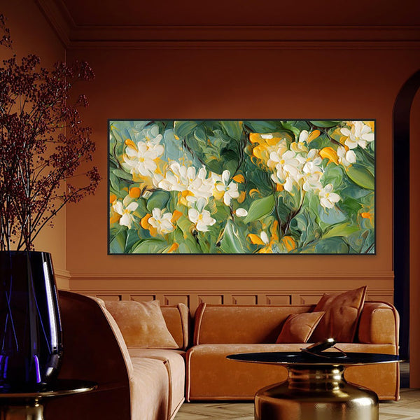 Cuadro Abstracto Flores de Manzano Pintura al Óleo Texturizada Hecha a Mano