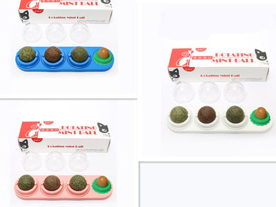 Cat toy with blue base, three rotating catnip/matatabi balls, and one licking candy, in a box labeled 'Rotating Mint Ball'. - Image 19