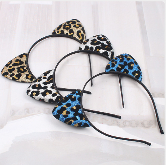 Diadema con Orejas de Gato Aterciopeladas con Glitter y Estampado de Leopardo - Image 11