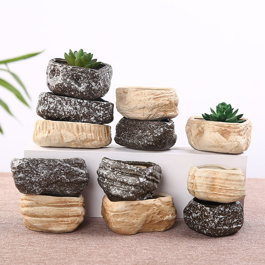 Maceta de Cerámica Artesanal para Suculentas - Diseño Piedra Mini