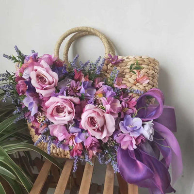 Sombrero de Paja Púrpura con Flor para Mujer - Estilo Raffia - Image 8