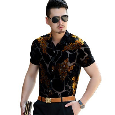 Camisa Terciopelo Dorado Hueca Manga Corta - Image 5