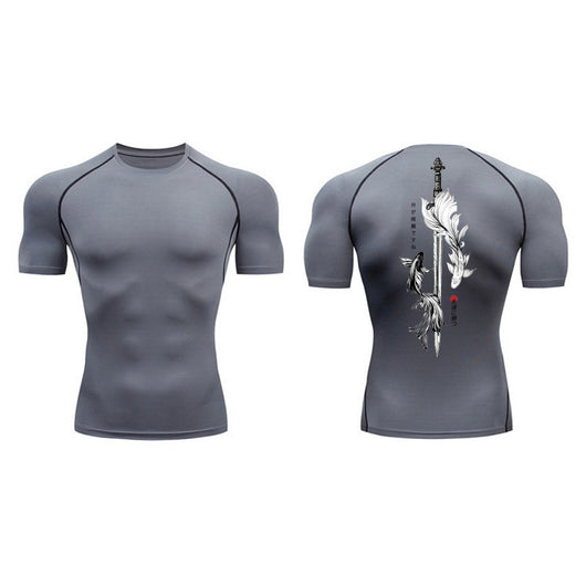 Playera de Compresión Estampado Espada Manga Corta Verano Hombre - Image 45