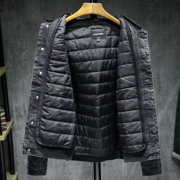 Chaqueta de Mezclilla Hombre Suelta Acolchada con Forro Desmontable