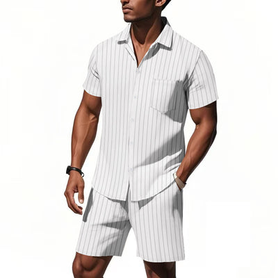 Conjunto de Dos Piezas: Camisa Jacquard a Rayas y Shorts para Playa - Image 7