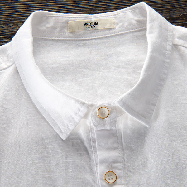 Camisa de Lino y Algodón para Hombre - Manga Larga Color Sólido
