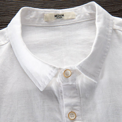 Camisa de Lino y Algodón para Hombre - Manga Larga Color Sólido - Image 2
